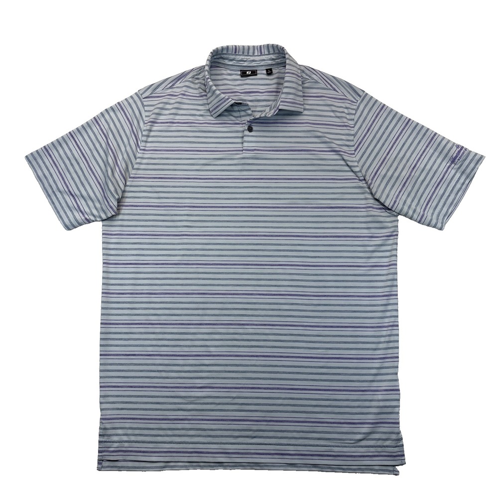 FootJoy FJ Mens L Polo Blue Purple Striped Preppy Golfcore Resort Course Logo